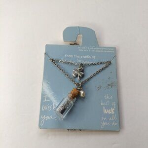 Sandra Magsamen Luck Silver Tone Necklace Set Four Leaf Clover Glitter Jar Charm